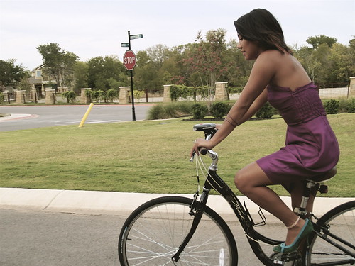 Ari rides her bike downtown