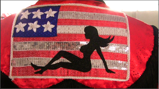 Doyle wears a mudflap girl on an American flag